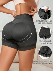 1pc Women's Shaping Contrast Lace Shorts - Black - View 3