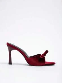 CUCCOO CHICEST New Fashion Versatile Crystal Bow Decor Peep Toe Heel Sandals - Burgundy - View 3