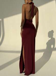 Aloruh Nowa seksowna sukienka z głębokim dekoltem w serek i wiązaniem w talii, z wycięciem z boku, w kolorze czerwonym, wiosna/lato