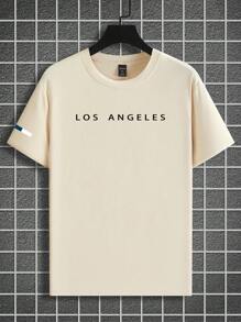 Manfinity Homme Plus Size Men's Letter Print Round Neck Short Sleeve Casual T-Shirt