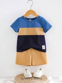 Cozy Pixies 2-teiliges Set bestehend aus besticktem Strick Baby Jungen Pulli mit rundem Ausschnitt und kurzen Ärmeln sowie Shorts mit Gummibund