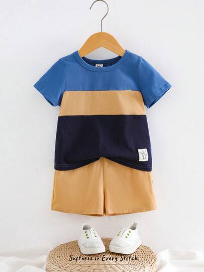 Cozy Pixies Conjunto de 2 piezas para niño bebé: jersey de punto suave de cuello redondo con apliques y mangas cortas, talla grande pantalones cortos con cintura elástica