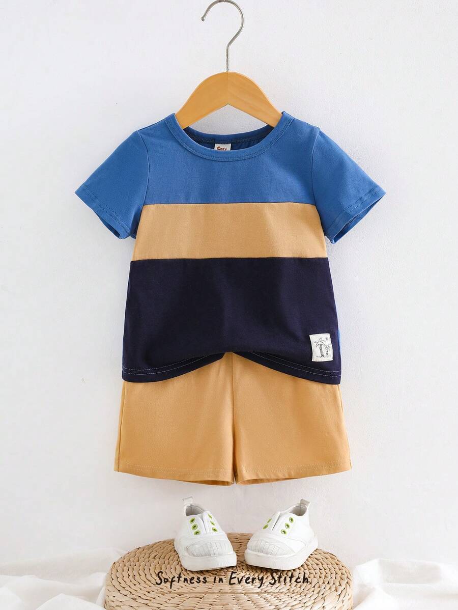 Cozy Pixies 2-teiliges Set bestehend aus besticktem Strick Baby Jungen Pulli mit rundem Ausschnitt und kurzen Ärmeln sowie Shorts mit Gummibund