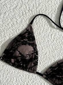 Swim Mod Spring Break New Black Sexy Lace Beach Resort Women Swimwear Bikini Top For Summer Beach Vacation - Black - View 3