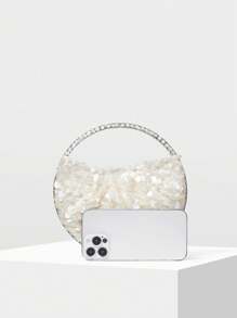 MOTF PREMIUM FASHIONABLE SEQUIN TOP HANDLE BAG - White - View 4
