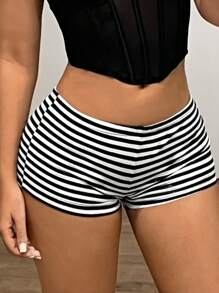 SHEIN ICON Y2K 性感超低腰贴身条纹超短裤