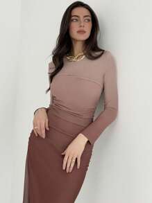 Aloruh American Style Gradient Mesh Strapless Bodycon Dress - Multicolor - View 7