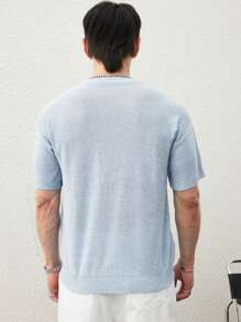 Manfinity CasualKnits Men's Solid Round Neck Short Sleeve Casual Knit Top - Blue - View 2