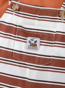Cozy Pixies Ensemble de 2 pièces pour bébé garçon - Top tricoté unicolore à col rond et manches courtes, et short à bretelles rayé coloré - Multicolore - Voir 5
