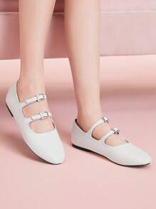 CUCCOO DOLLMOD Women's Retro Cute Sweet College Style Rhinestone Buckle Mary Jane Flat Shoes, Ideal For Spring Outfits And Vacation - White - View 5