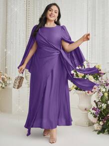 Modelyn 勃艮第红色女士纯色简约大码连衣裙，优雅晚会礼服长款晚礼服