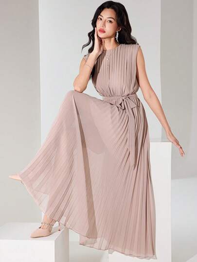 Heiryn 飘逸优雅的女士百褶连衣裙，通勤舒适