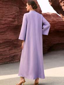 Layrah Women's Rhinestone Decor V-Neck Long Sleeve Arabic Traditional Dress, Modest Kaftan - Mauve Purple - View 2