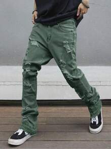 Manfinity LEGND Men's Pocket Ripped Casual Long Pants, Daily Wear