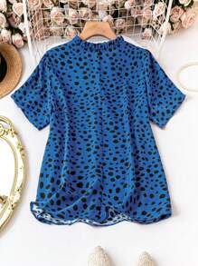 Plus Size Vacation Casual Allover Print V-Neck Tie Front Petal Sleeve Shirt