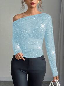 Calvaya Women's Sequined Design Sexy Blouse, Standard Size