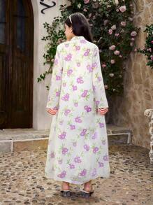 SHEIN 1 pièce Robe à manches longues avec col en V à motif floral imprimé numérique pour préadolescente, convient pour rester à la maison, assortiment de tenues pour frères et sœurs (2 pièces vendues séparément)