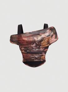 SHEIN MOD 大码复古宫廷花卉印花透明露肩吊带背心，春夏 - 彩色 - 查看 2