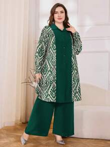 SHEIN Lacomfia Losowy kwiatowy nadruk asymetryczny patchwork kwiatowy duży rozmiar 2 szt. zestaw, elegancki styl vintage