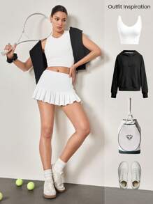 GLOWMODE 3 英寸 Easy Ace 凉爽感觉褶皱低腰裙，内置短裤侧袋防滑握把网球匹克球高尔夫日常休闲装 - 白色 - 查看 7