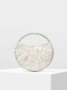 MOTF PREMIUM FASHIONABLE SEQUIN TOP HANDLE BAG - White - View 1