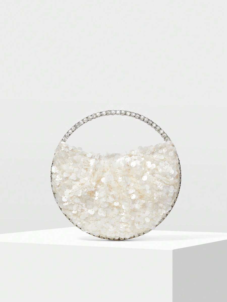 MOTF PREMIUM FASHIONABLE SEQUIN TOP HANDLE BAG - White - View 1