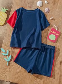 CoComelon X SHEIN Baby Boy Cartoon Print Short Sleeve T-Shirt & Shorts Casual Sports Outfit - Multicolor - View 2