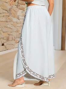 KURAYIA Pantalones casuales con abertura alta, estampado floral y estilo ligero para vacaciones, elegantes y minimalistas para uso diario - Blanco - Ver 2