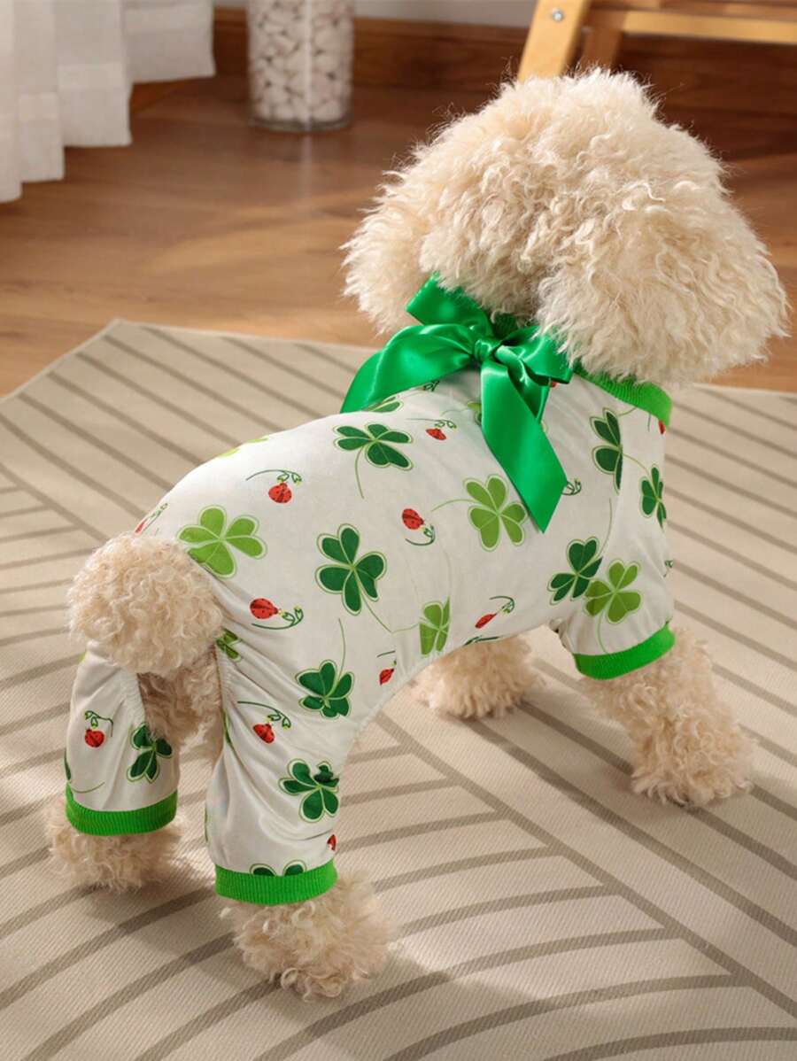 PETSIN St. Patrick's Day Clover Green Pet Jumpsuit - Multicolor - View 1