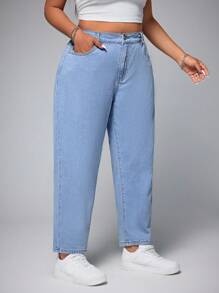 SHEIN EZwear Jeans casuales lavados de talle alto y corte entallado para tallas grandes