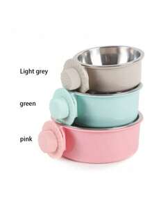 SHEIN Anti-Tip Stainless Steel Hanging Dog Bowl, 2-In-1 Pet Bowl For Water & Food, Suitable For Dog Cage