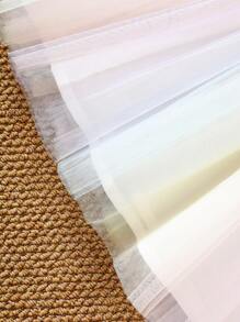 Young Girls Cute Rabbit Graphic Rainbow Mesh Patchwork Spaghetti Strap Dress With Bow Decor, Suitable For Spring/Summer Holiday, Outdoor, Party, Photo Shooting - White - View 7