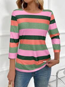 EMERY ROSE Women's Striped T-Shirt, Minimalist Fashion Casual Everyday Wear - Multicolor - View 3