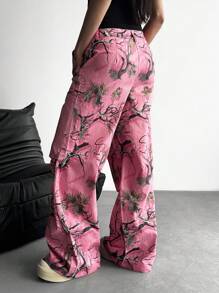 StreetHx Damen vintage Blumen Muster Oversized Arbeitshose, Streetwear, Frühling/Herbst