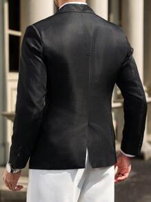 Manfinity Mode Men's Classic Black Work Blazer: Woven Fabric Long Sleeve Lapel Neckline And Regular Fit For Professional Style - Black - View 2