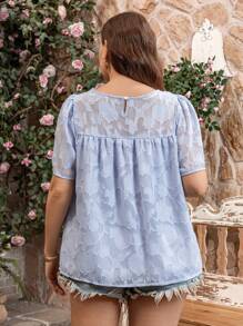 SHEIN LUNE 大码女式夏季圣帕特里克节狂欢、春假波西米亚风节日上衣 - 淺藍色 - 查看 2