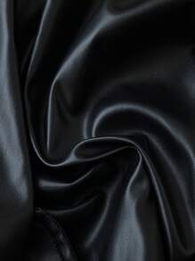 SHEIN MOOSTA 大码女式黑色皮革拼接红色格子面料摩托车街头夹克 - 黑色 - 查看 4