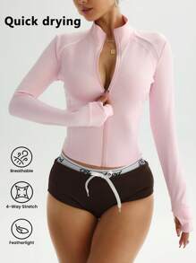 Dewbera Sporty Chic Contrast Color Zip Up Fitted Yoga Jacket, Elegant Design For Workout, Daily Life & Casual Wear