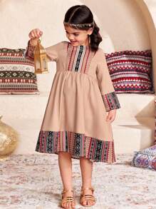 SHEIN DRMZ Young Girl Ditsy Floral Fitted Casual Round Neck Chiffon Dress - Multicolor - View 3