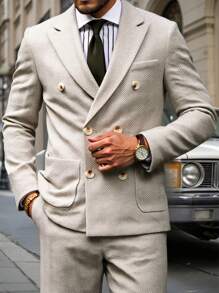 Manfinity Mode Conjunto de traje de moda Manfinity: Chaqueta y pantalones, moda minimalista, uso diario casual, regalos para el novio