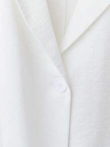 Flirla Plus Size Solid Color Open Front Button Flap Pocket Short Sleeve Blazer