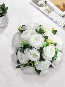 SHEIN 1 pieza, Bolas de flores artificiales centros de mesa de boda, arreglo de flores falsas de rosa e hortensia, centro de mesa artificial para decoración de boda, fiesta y hogar
