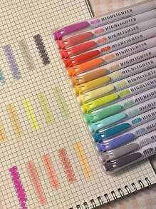 15 piezas de resaltadores de doble punta, marcadores fluorescentes de color suave con punta ancha y fina para colorear, subrayar, resaltar - Multicolor - Ver 3