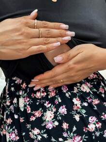 SHEIN Maternity Nursing Ditsy Floral Round Neck Short Sleeve Top - Black - View 4