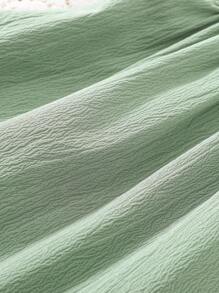 SHEIN Vintaside Kids Baby Girl Cute Casual Minimalist Fresh Rural Style Loose Comfortable Soft Ruffled Hem Design Relaxed Fit Spaghetti Strap Green Dress, Suitable For Spring/Summer Home Or Vacation, High Cost-Effective - Green - View 6