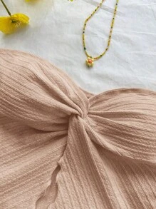 Soleia 女士度假针织纹理扭纹前开衩下摆短款上衣，淡粉色，适合下午茶、街头、度假、秋冬分层或派对 - 淺粉色 - 查看 4