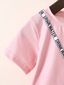 SHEIN 2 件套小女孩可爱休闲装，快乐童年主题 - 粉色 - 查看 7