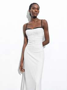 Maija 2025 年夏季新款女士优雅透明连衣裙，适合海滩、音乐节、母亲节、派对、海滩度假、办公室通勤、简约百搭、单色拼接设计无袖露背连衣裙 - 黑與白 - 查看 1