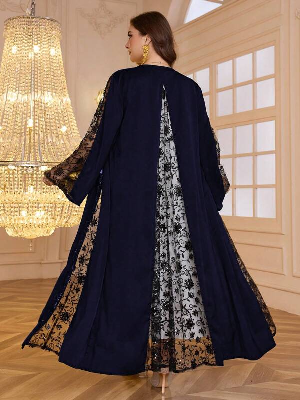 Al Najma Plus Size Women Beaded Embroidery Open Front Cover Up, Fashionable Elegant High-End, Suitable For Ball, Party, Banquet, Modest Elegant Open Abaya, For Evening Party/Wedding Guest/Anniversary