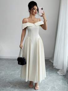 Modelyn Abito lungo elegante da donna con spalle scoperte, in stile A-line, con vita segnata